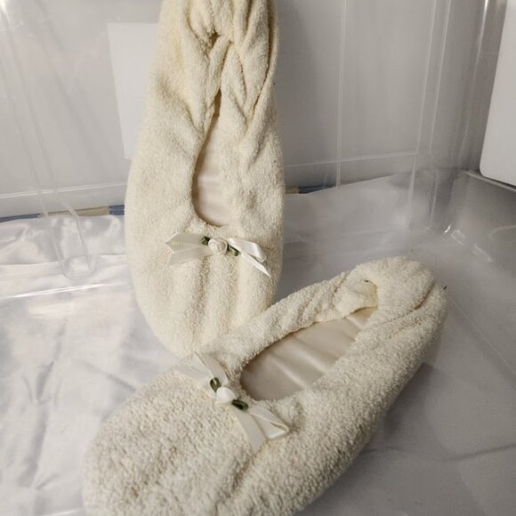 SOLELY OURS Washable Cotton Beige Terry Ballerina Slippers 6.5-7.5M - Picture 1 of 6